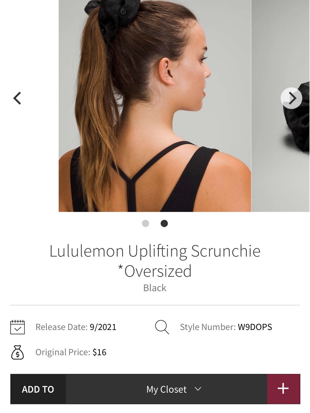 Lululemon Uplifting Oversized Scrunchie - Black